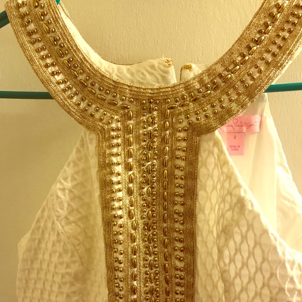 Lilly Pulitzer White & Gold Shift Dress